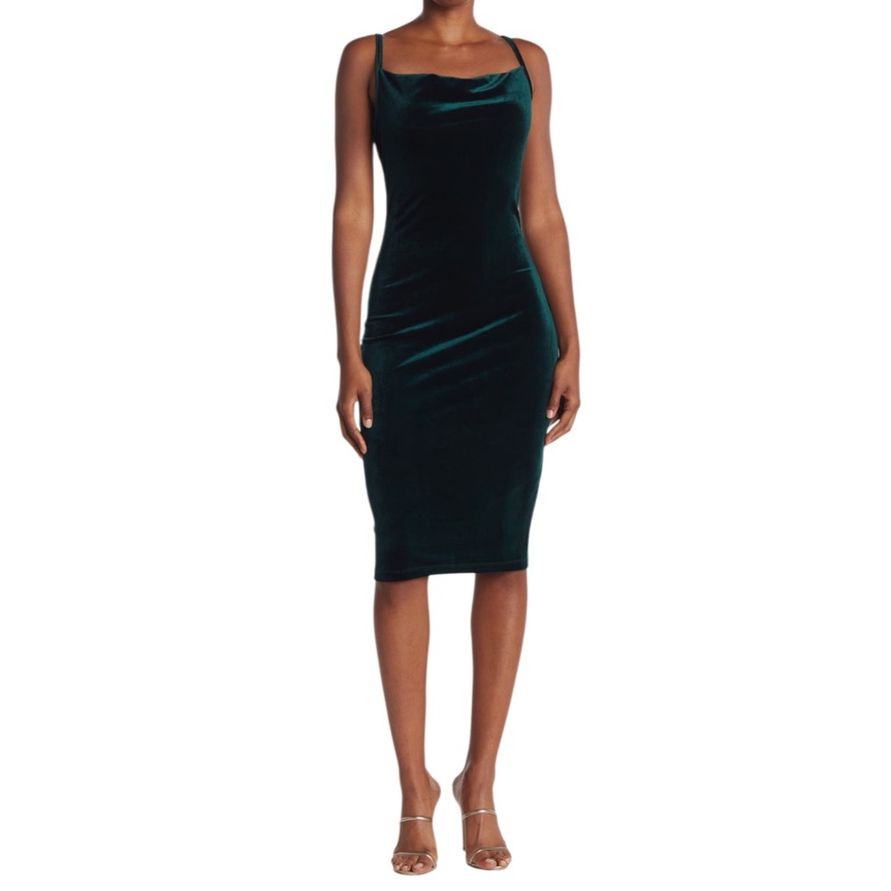 NEW Love By Design Emerald Green Ember Velvet Knit Spaghetti Strap Midi Dress M